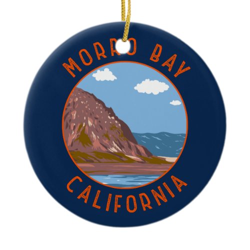 Morro Bay California Retro Distressed Circle Ceramic Ornament