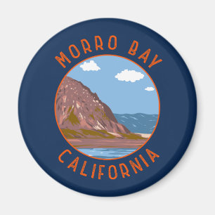 Morro Bay California Retro Distressed Circle Magnet