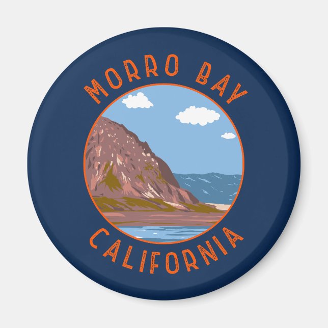 Morro Bay California Retro Distressed Circle Magnet (Front)