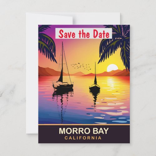Morro Bay California Travel Postcard Save The Date