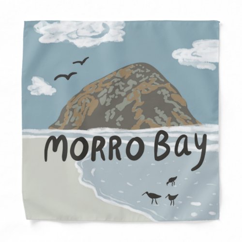 Morro Bay Central California Illustration Beach Bandana