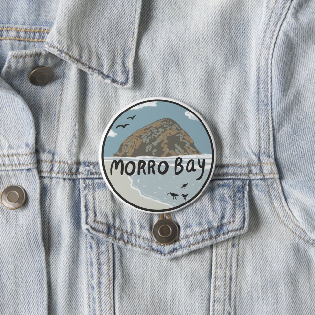 Morro Bay Central California Illustration Beach  Button (In Situ)