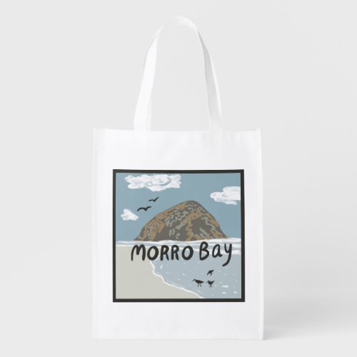 Morro Bay Central California Illustration Beach Gr Grocery Bag