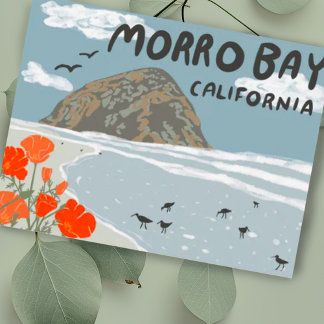 Morro Bay Central California Illustration Beach Postcard