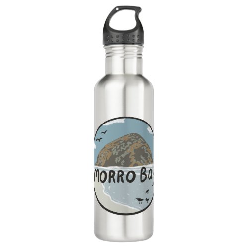 Morro Bay Central California Illustration Beach  Stainless Steel Water Bottle