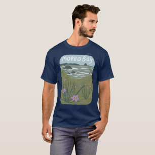 Morro Bay Central California Illustration Beach  T-Shirt