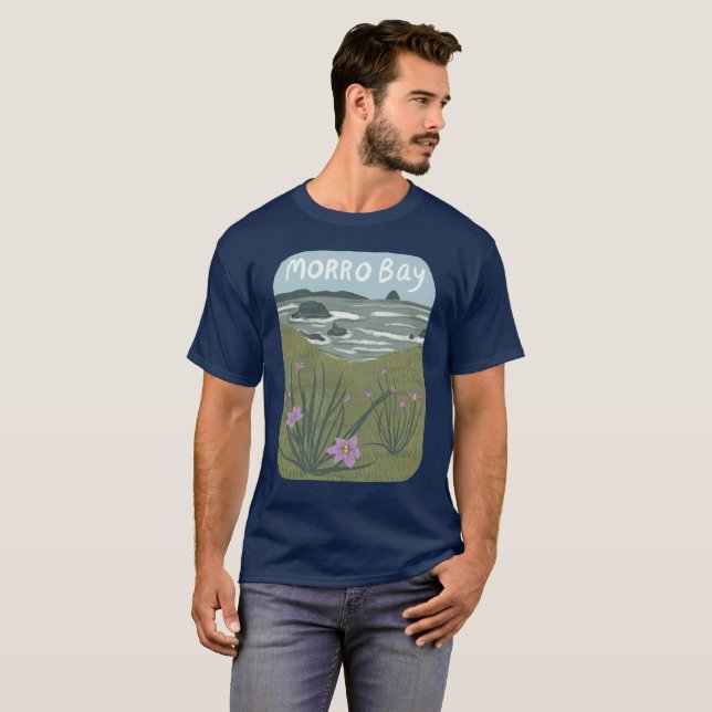 Morro Bay Central California Illustration Beach  T-Shirt (Front Full)