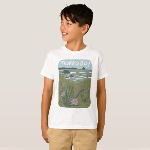 Morro Bay Central California Illustration Beach  T T_Shirt