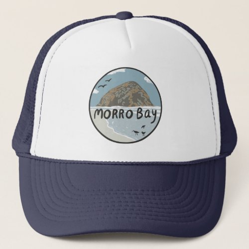 Morro Bay Central California Illustration Beach Trucker Hat