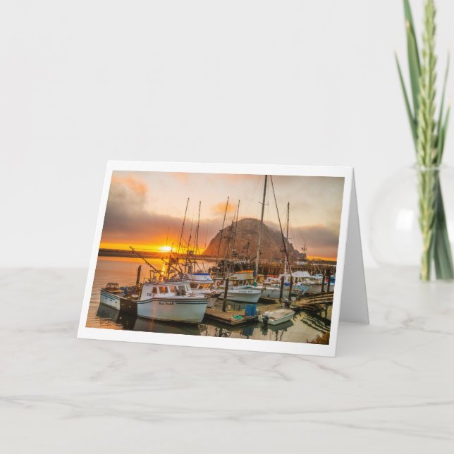 Morro Bay Harbor At Sunset Greeting Card (Front)