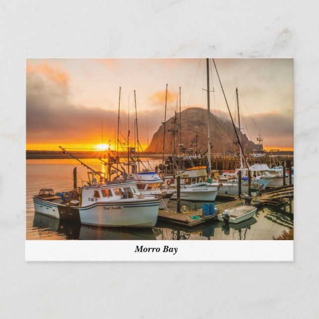 Morro Bay Harbor At Sunset Postcard (Front)