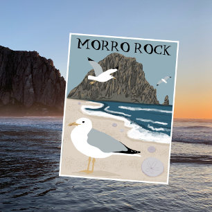 Morro Rock Bay Central California Beach Seagulls Postcard
