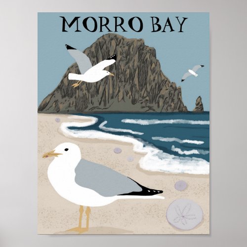 Morro Rock Bay Central California Beach Seagulls  Poster