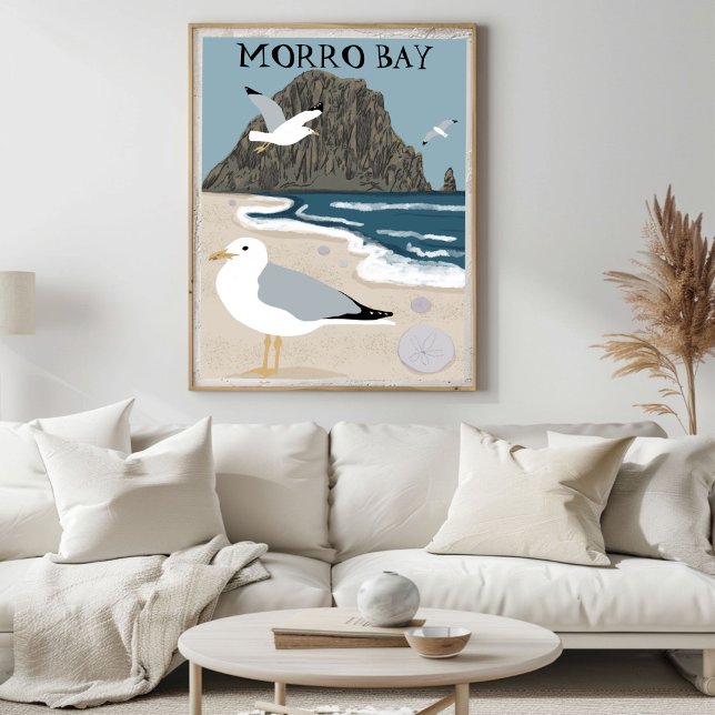 Morro Rock Bay Central California Beach Seagulls  Poster (Morro Rock Bay Central California Beach Seagulls Poster
)