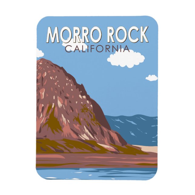 Morro Rock California Travel Art Vintage Magnet (Vertical)