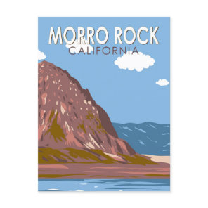Morro Rock California Travel Art Vintage Postcard