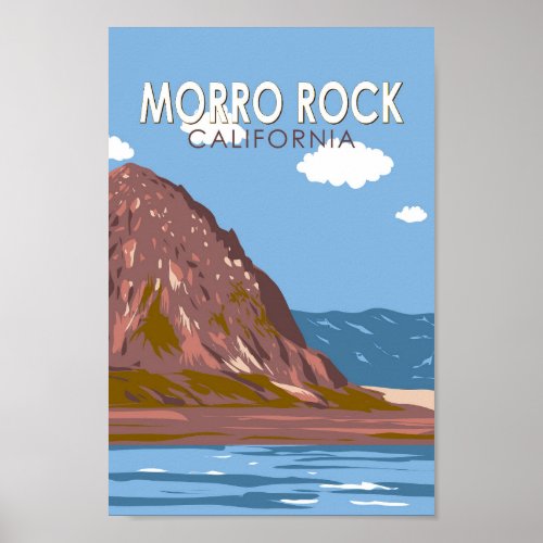 Morro Rock California Travel Art Vintage Poster