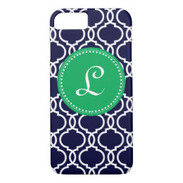Morrocan Custom Monogram in Navy and Kelly Green iPhone 8/7 Case