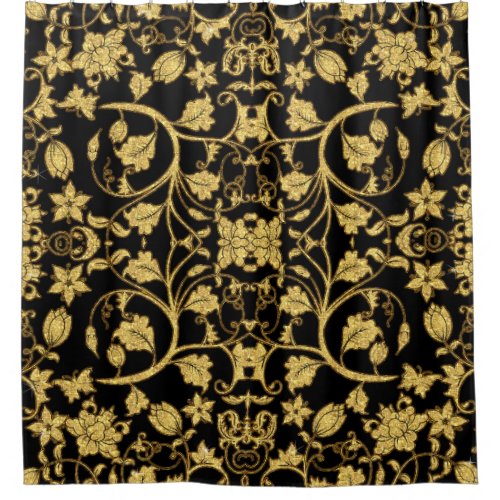 Morroccan Decor Floral Vine Black Gold Pattern Shower Curtain