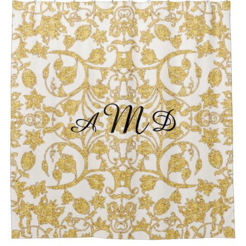 Morroccan Decor Gold Floral Pattern Monogrammed Shower Curtain