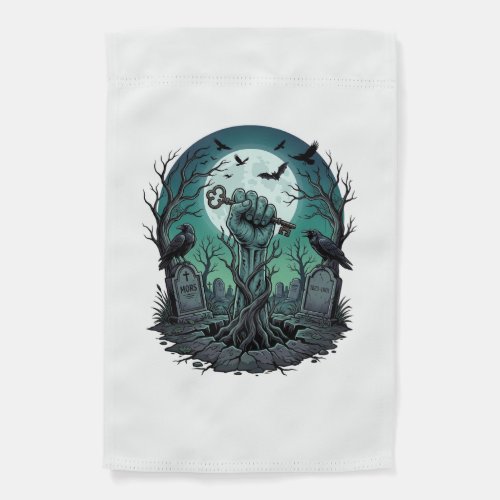 Mors Zombie Hand Skeleton Key Tombstone Ravens Hal Garden Flag
