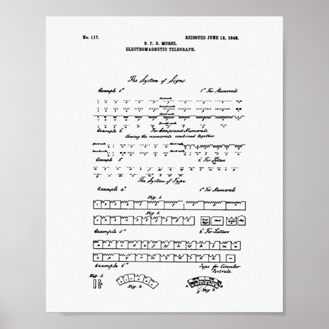 Morse Code 1848 Patent Art White Paper Poster (Front)