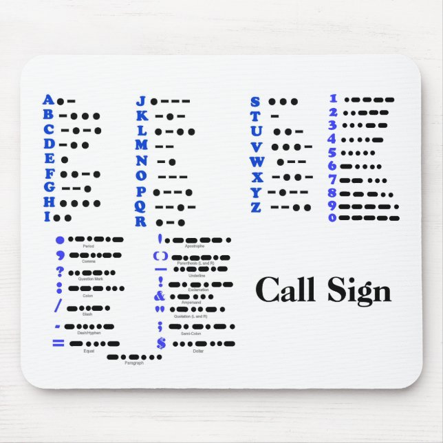 Morse Code Alphabet Numbers Punctuation Mouse Pad (Front)