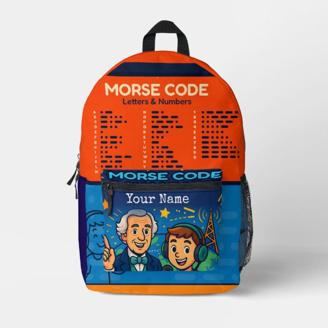 Morse Code & HAM Radio Kids Custom Name Printed Backpack (Front)