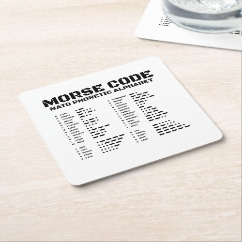 Morse Code NATO Phonetic Alphabet Square Paper Coaster