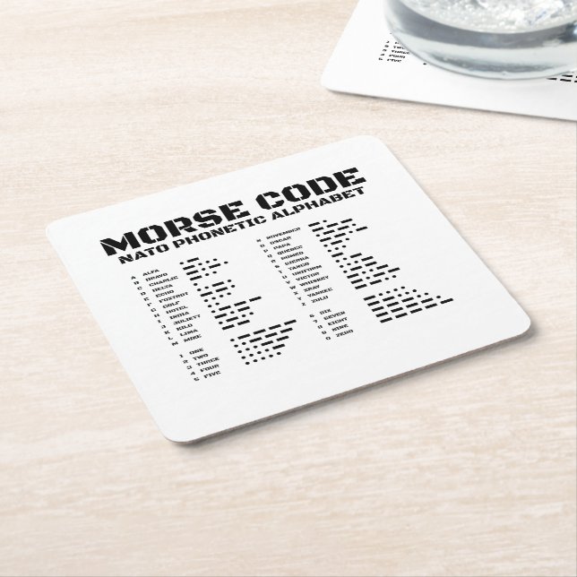 Morse Code NATO Phonetic Alphabet Square Paper Coaster (Angled)