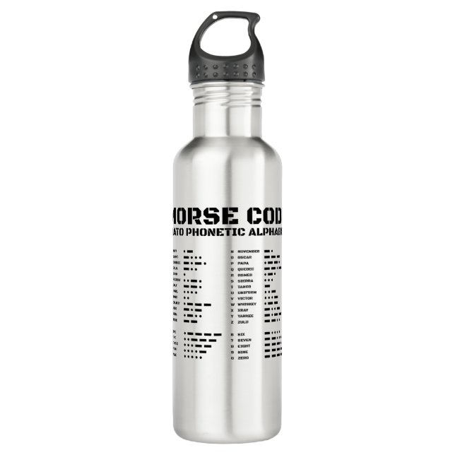 Morse Code NATO Phonetic Alphabet Stainless Steel Water Bottle (Front)