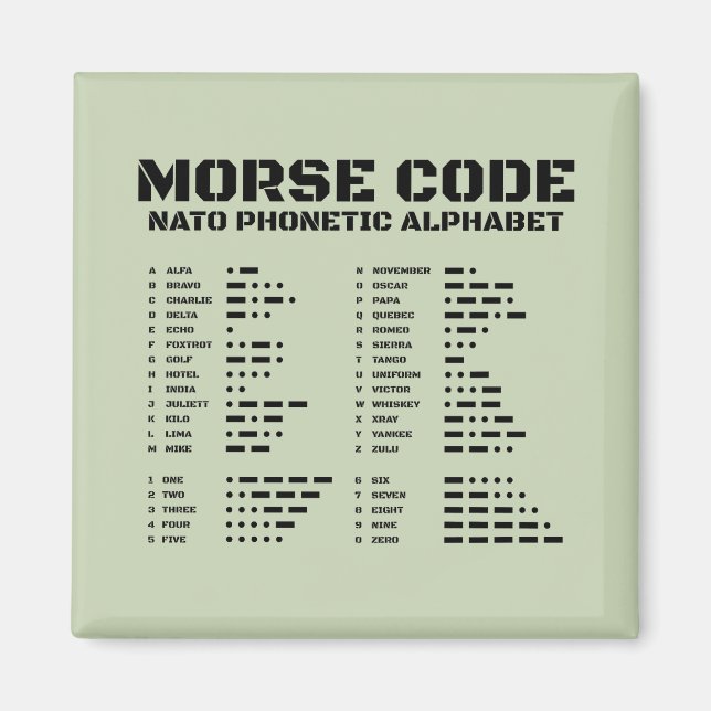 Morse Code NATO Phonetic Alphabet Tactical A Z Magnet (Front)