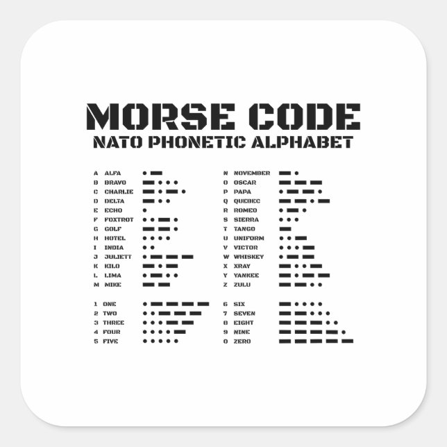Morse Code & NATO Phonetic Alphabet Unique Edition Square Sticker (Front)