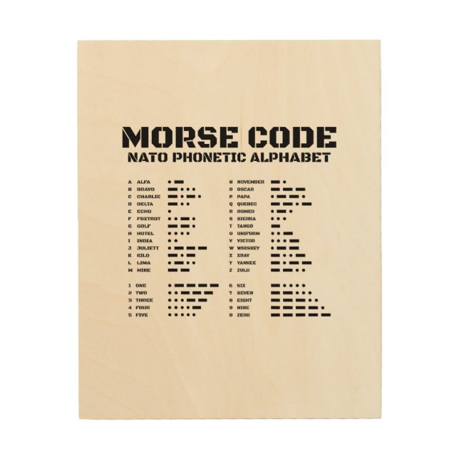 Morse Code NATO Phonetic Alphabet Wood Wall Art (Front)