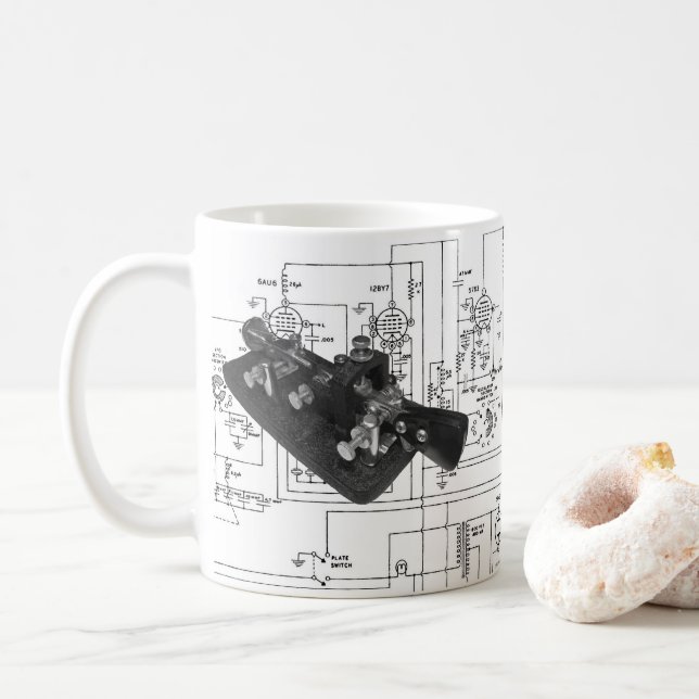 Morse Code Radio Key Schematic Coffee Mug (With Donut)