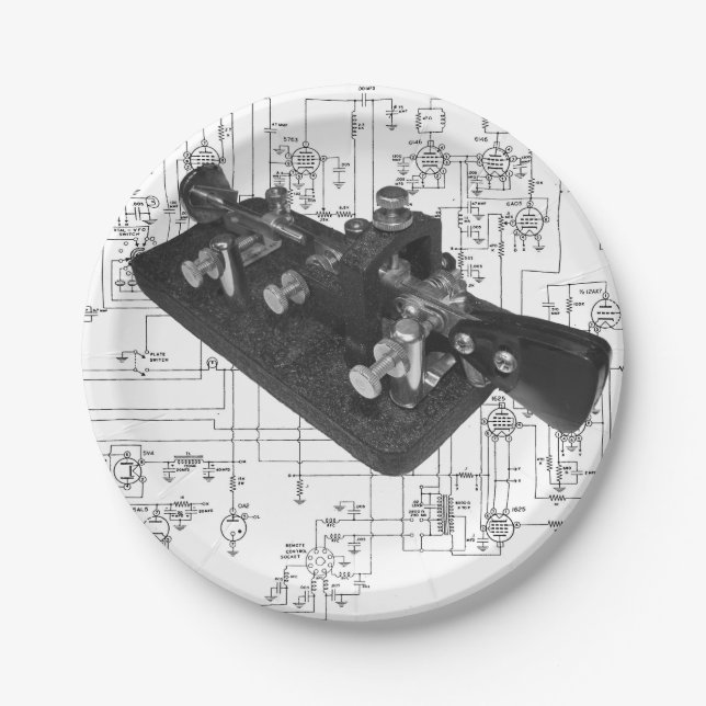Morse Code Radio Key Schematic Paper Plates (Front)
