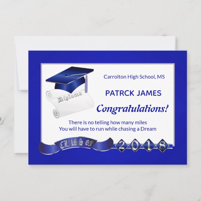 Morta &, diploma, Royal blue Graduation Party Invitation (Front)