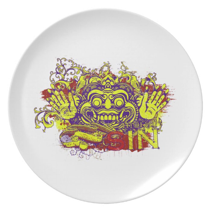 mortal sin affected design purple red yellow party plate