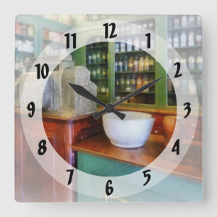 Mortar and Pestle in Pharmacy Square Wall Clock