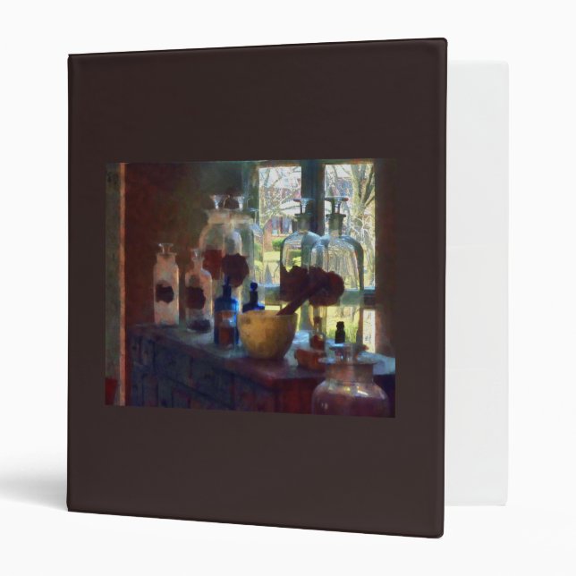 Mortar, Pestle and Bottles by Window Binder (Front/Inside)