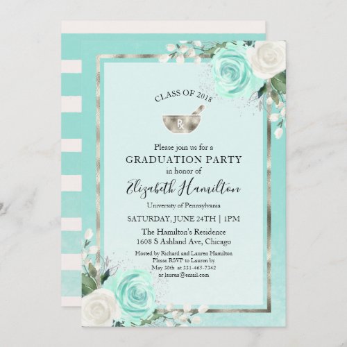 Mortar Pestle Rx Pharmacy School Grad Party Teal Invitation