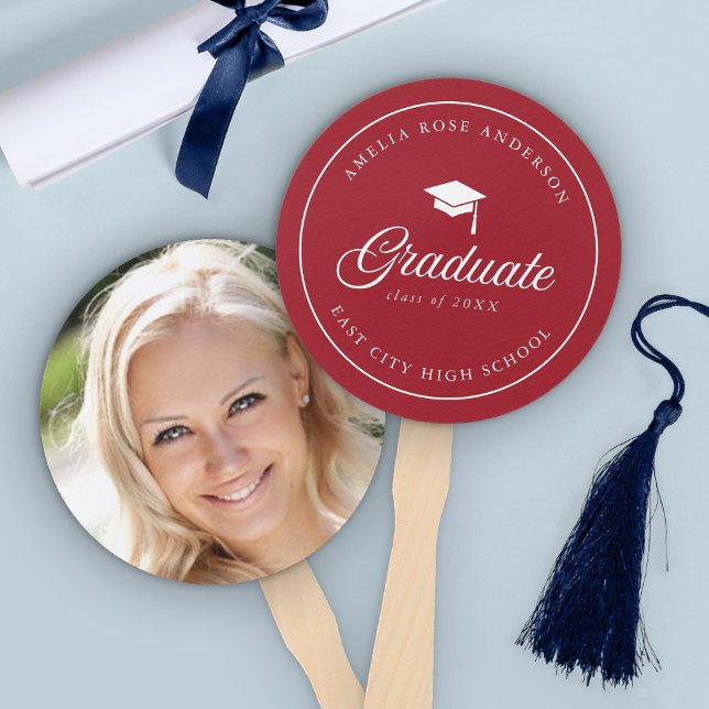Mortarboard Script Editable Color Graduate Photo Hand Fan (Creator Uploaded)