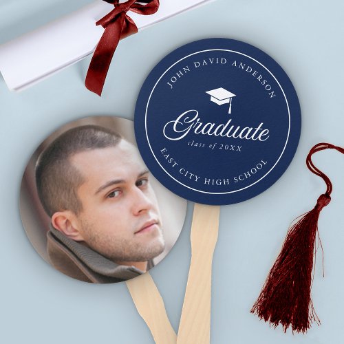 Mortarboard Script Editable Color Graduate Photo Hand Fan