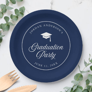 Mortarboard Script Editable Color Graduation Party Paper Plates