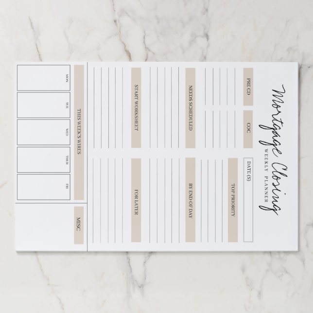 Mortgage Closing To-Do List  Paper Pad (Front)