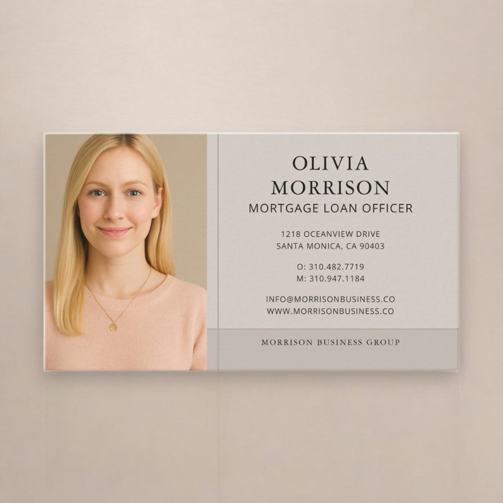 Mortgage Loan Officer Neutral Taupe Photo Business Card
