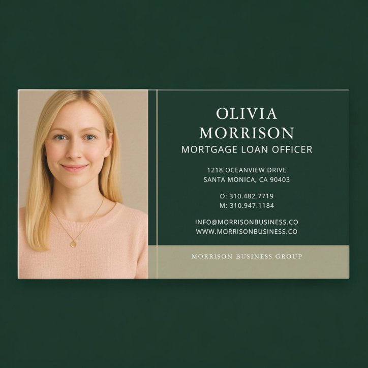 Mortgage Loan Officer Photo Green Gold Business Card