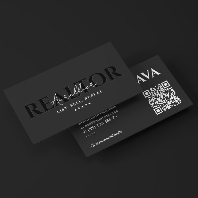 Mortgage Realtor Broker Charcoal Script Business Card (Mortgage Realtor Broker Black Script Modern Business Card
)