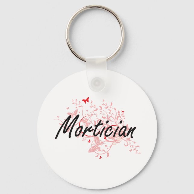 Mortician Artistic Job Design with Butterflies Keychain (Front)