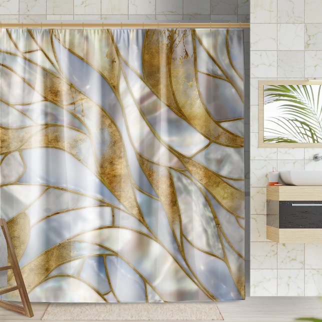 Mosaic Abstract art -Pearl, moonstone and gold Shower Curtain (Creator Uploaded)